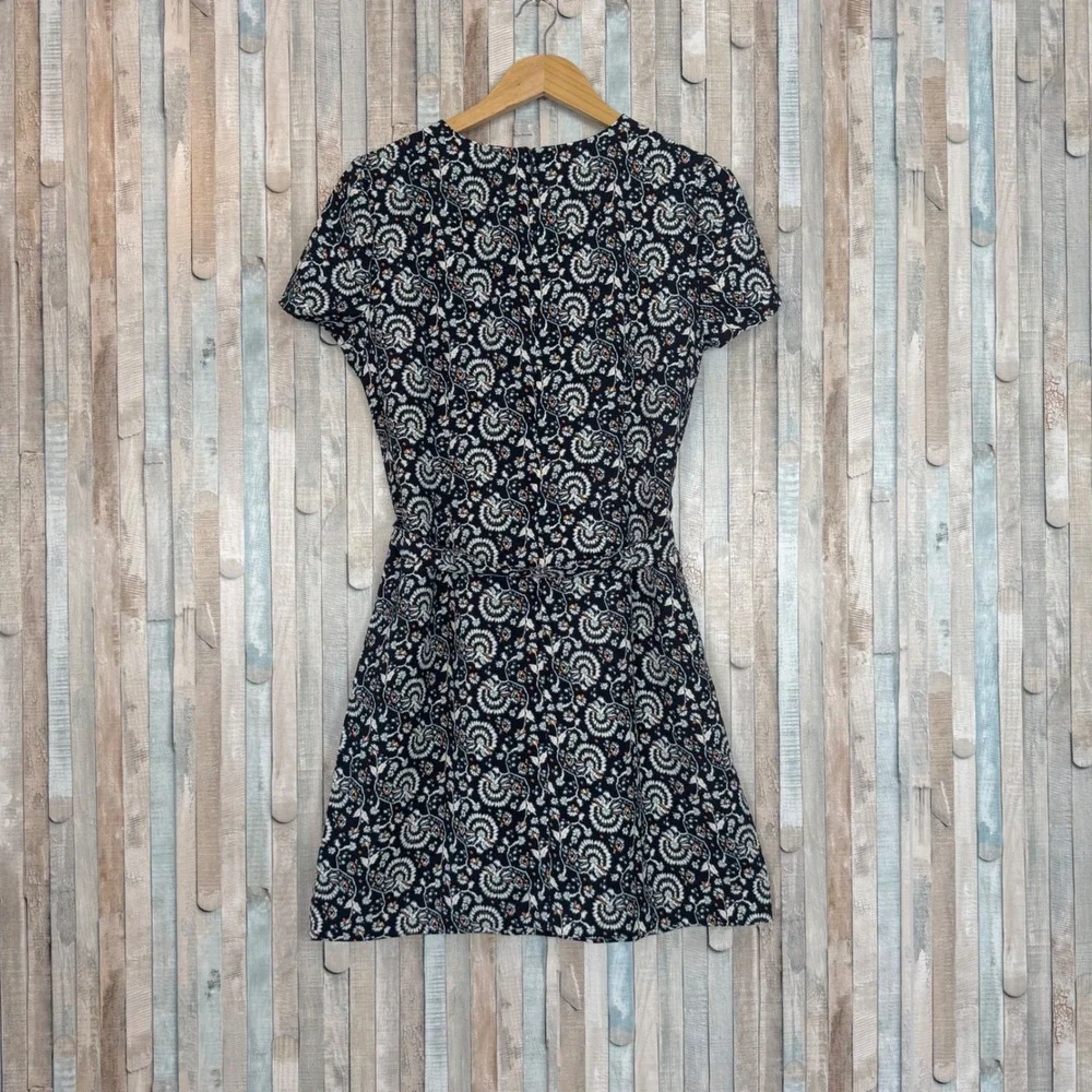 J‎ Crew 12 Navy Floral Paisley Belted Suiting Dress Short Sleeve Office Sheath